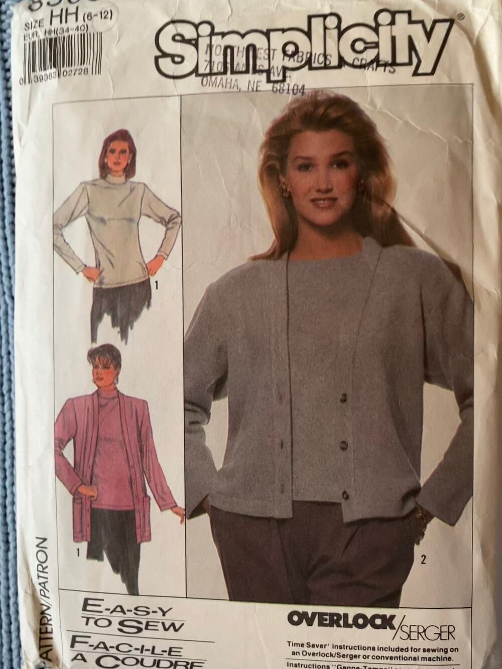 Simplicity sewing pattern  8303 top tunic 1990s